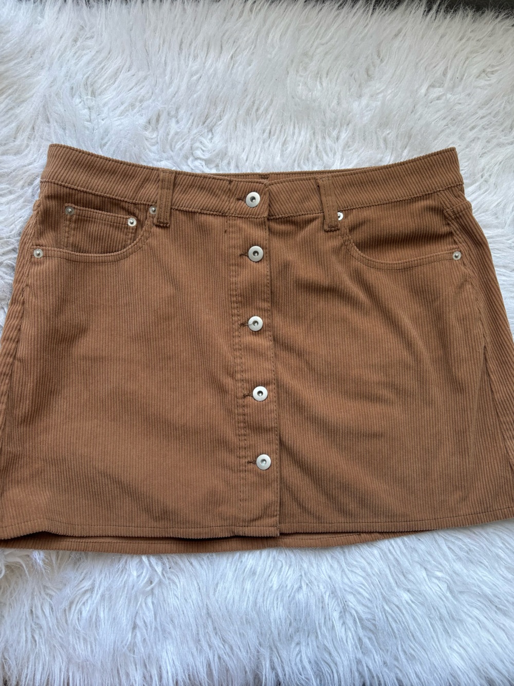 American Eagle Outfitters Tan Button-Front Corduroy Mini Skirt